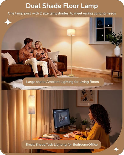 EDISHINE Modern Floor Lamp with 2 Shades, Adjustable Brightness & Color Temperature, Remote Control, Minimalist Standing Lamp, E26, A19 Bulb Included, Dimmable for Living Room, Bedroom, Gold