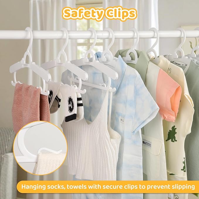 20 Pack Baby Clothes Hangers, 11-15" Adjustable Non-Slip Thickened Kid Hangers for Nursery Closet Toddlers Infant Children to Teenager (White)