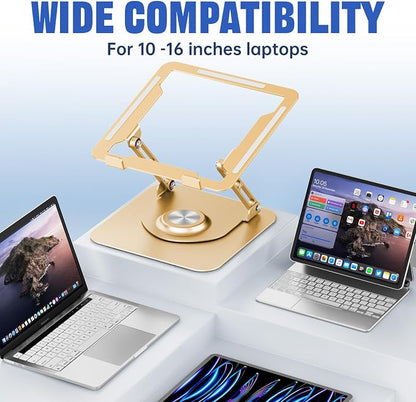 JOYEKY Laptop Stand for Desk, Adjustable Computer Stand with 360° Rotating Base, Ergonomic Laptop Riser for Collaborative Work, Foldable & Portable Laptop Stand, fits for All 10-16" Laptops