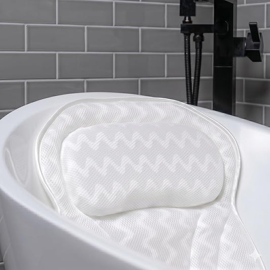 Bath Pillow Bathtub Pillow Back Neck Support Pillow, Spa Cushion for Tub, Relaxing Headrest Bath Pillow, Portable Washable Bathtub Accessories with 3D Air Mesh Thick Soft Bath Pillow (Deluxe)