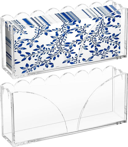 Acrylic Guest Towel Holder Scalloped Tray Set of 2 for Bathroom Clear Waterproof Disposable Paper Hand Towel Napkin Holder Stand with Non-Slip Pads for Table Home Kitchen Vanity Counter Hotel