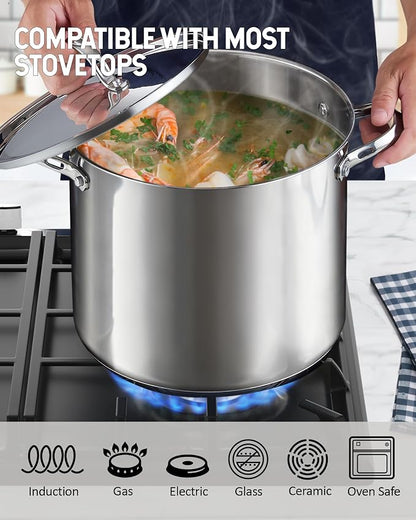 Cooks Standard Classic 16 Quart Stock Pot with Lid, Large Stainless Steel Pot