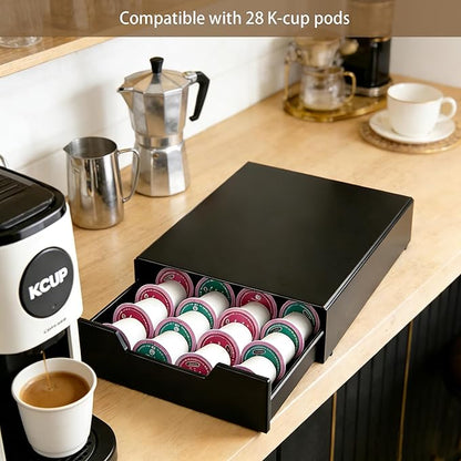 Coffee Pod Storage Drawer Compatible with Nespresso Vertuo, Dolce Gusto & K-Cup, Coffee Pod Holder 28-56 Pod Capacity, Black Countertop Coffee Organizer