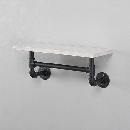 MBQQ Industrial Pipe Shelf Bathroom Shelves Wall Mounted,19.6in Rustic Wood Shelf with Towel Bar,1 Tier Farmhouse Towel Rack,Pipe Shelving Floating Shelves Towel Holder,Black & White