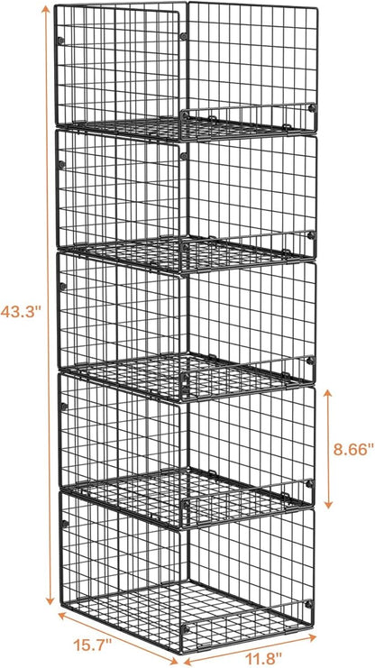 5-Tier Stackable Closet Storage Baskets, Closet Organizers and Storage Shelves, Foldable & Stackable Clothes Storage Bins for Closet System, Closet Shelf Organizer for Home,Black(Patent No. 30022416)