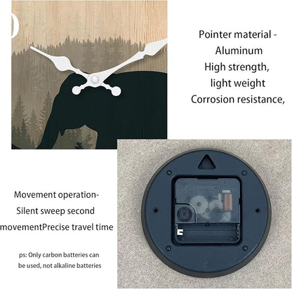 XFM Elephant Wall Clock 12 Inch Silent Wall Clocks Battery Operated Farmhouse Wooden Clock Decorative for Kitchen Living Room Bedroom Bathroom