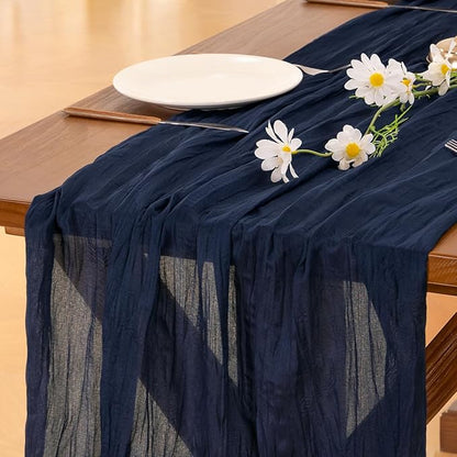 Socomi 3pcs Navy Blue Valentine's Day Cheesecloth Table Runner Boho Rustic Gauze 120 inch 10FT Cheese Cloth Runner for Wedding Party Baby Shower Birthday Home Decor Holiday Decorations
