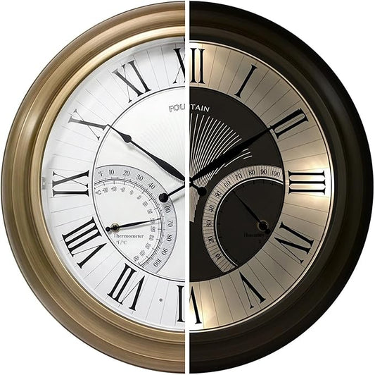 24 Inch in/Outdoor Wall Clock with Temperature and Humidity Combo, Large Outdoor Clock for Patio Large Waterproof with Thermometer,Antique Hamilton Gold Metal