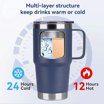 20oz Tumbler with Lid, Stainless Steel Tumbler with Handle, Metal Insulated Travel Coffee Mug with Handle, Double Wall Vacuum Spill Proof Tumbler Cup, Navy 1 Pack