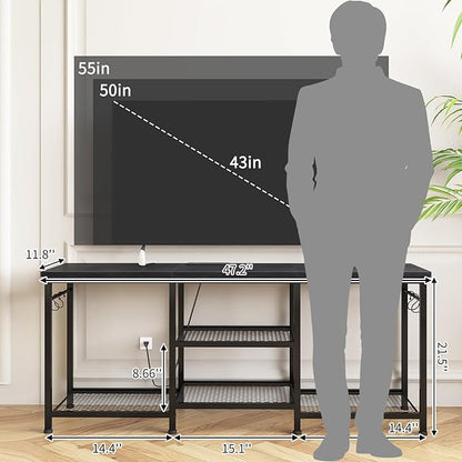 YGEOMER TV Stand for Tvs Up to 50 Inch, Entertainment Center with Power Outlet and Open Storage Shelves, TV Console Table for Living Room Bedroom, Black