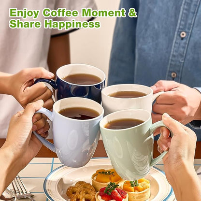 Porcelain Coffee Mugs Set of 6, 13 Ounce Coffee Cups with Handle, Ceramic Tea Mugs for Latte, Hot Tea, Cappuccino, Mocha, Cocoa, Blue Assorted Colors Mug Gift Set, Dishwasher and Microwave Safe