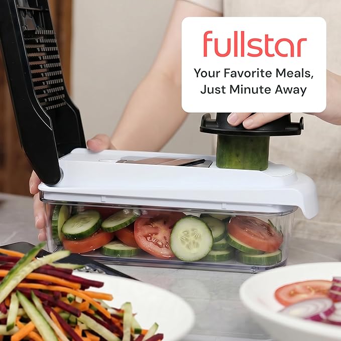 Fullstar Core Vegetable Chopper - Chop and Slice Lid - Food Chopper with Container, Veggie Chopper, Fruit Slicer, Onion Dicer - Meal Prep Essential - Kitchen Gadgets and Gifts (9-in-1, White/Black)