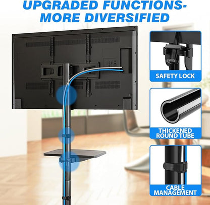 Rfiver Mobile TV Stand for 23-65 Inch LCD LED Flat/Curved Panel Screen TVs up to 88 lbs, Rolling TV Stand with Adjustable Shelf & Tilt, Portable Floor Stand on Wheels for Bedroom, Living Room, Office