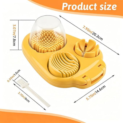 Egg Slicer for Hard Boiled Eggs 3 In 1, 3 Slicing Modes Eggs Dicer, Stainless Steel Egg Cutter, Kitchen Chopper Tool for Egg, Butter, Strawberry, Tomato, Mushroom, and Grape, Dishwasher Safe (yellow)