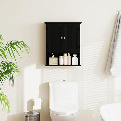 Giantex Bathroom Cabinet Wall Mount, Medicine Cabinet with Adjustable Shelf, Open Shelf, Over The Toilet Space Saver Storage Organizer for Laundry Room, Kitchen, Cupboard (Black)