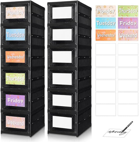 6 Shelf Weekly Clothes Organizer for Kids, Foldable Days of the Week Clothes Organizer with 18 Labels, Monday Through Weekend Essential Stuff Shoe Organizer, Kid Habit & Creativity Training