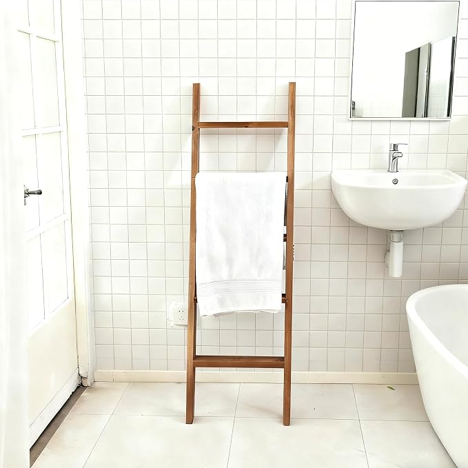 SwallowLiving Blanket Ladder – 58in Solid Wood Towel Ladder, Rustic Decorative Ladder for Blankets, Wooden Blanket Ladder Quilt Rack, Farmhouse Blanket Ladder for Living Room & Bathroom