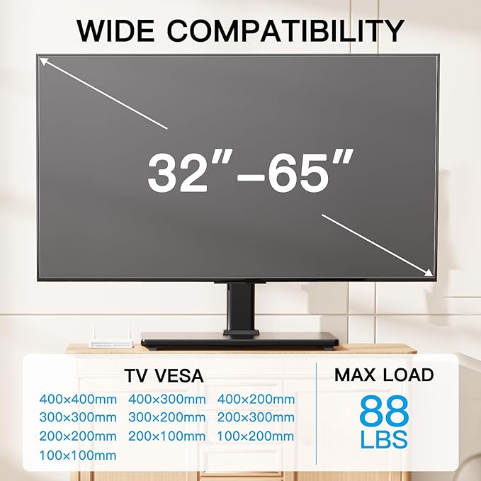 PERLESMITH Universal Swivel TV Stand Legs for 32-65 inch TVs up to 88lbs, Height Adjustable Table Top Stand Base, Television Mount Stands with Tempered Glass Base, Universal VESA 400x400mm, PSTVS17