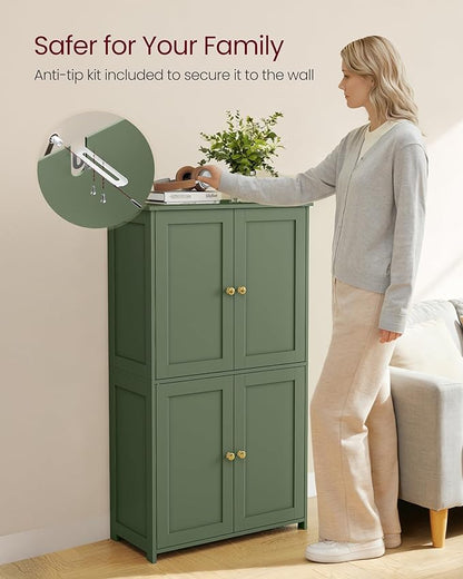 VASAGLE Floor Storage Cabinet, Shaker Cabinet with 2 Adjustable Shelves, 4 Doors, Tall Freestanding Organizer Unit, for Kitchen Bathroom Living Room, Forest Green UBBC553CH01S