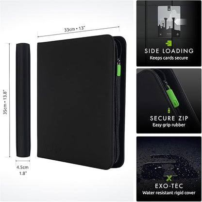 Vault X 12 Pocket Zip Binder, 480 Cards, Exo-Tec Material, 20 Side-Loading Pages (Black)