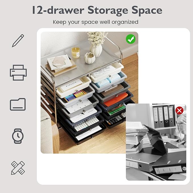 GOFLAME 12-Drawer Rolling Storage Cart, Multifunctional Art Craft Organizer Cart, Mobile Utility Storage Cart with Removable Drawers & Lockable Wheels, Craft Cart for Home Office School, Grey Gradient