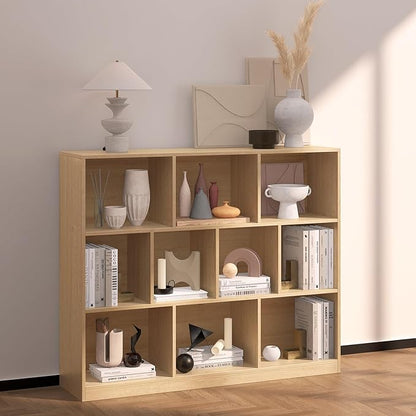 10 Cube Bookshelf with Base,Wooden Cube Storage Organizer,Open Shelf Bookcase for Bedroom, Living Room, Office, Study Room