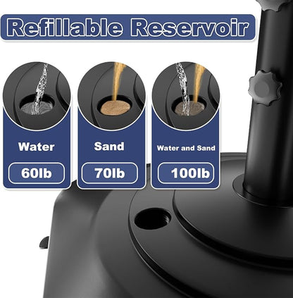 Patio Umbrella Base Heavy Duty with Wheels, Max 100lb Fillable Umbrella Stand Mobile Square Market Stand, Windproof Outdoor Umbrella Holder for Deck, Poolside, Lawn, Fits Muti Sized Umbrellas