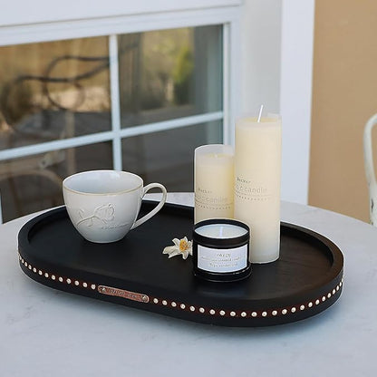 Decor Decorative Round Tray 11.81in for Home Decor for Coffee Table Farmhouse Kitchen Table Living Room Bathroom Centerpiece Tray Decor Oval Black