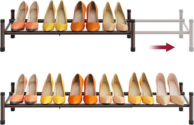 Tajsoon Expandable Shoe Rack for Closet 1 Tier, 28“-41“Adjustable & Stackable Shoe Shelf Storage, Metal Shoe Rack Organizer for Front Door Entrance, Closet, Garage, Entryway, Bronze