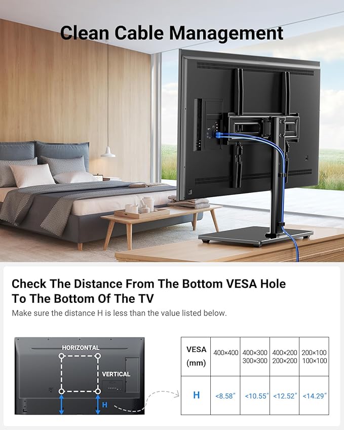 PERLESMITH Universal Swivel TV Stand Legs for 32-65 inch TVs up to 88lbs, Height Adjustable Table Top Stand Base, Television Mount Stands with Tempered Glass Base, Universal VESA 400x400mm, PSTVS17