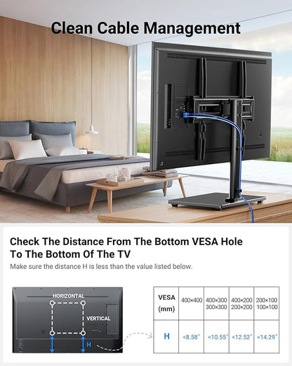 PERLESMITH Universal Swivel TV Stand Legs for 32-65 inch TVs up to 88lbs, Height Adjustable Table Top Stand Base, Television Mount Stands with Tempered Glass Base, Universal VESA 400x400mm, PSTVS17