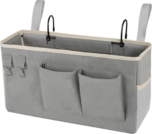 Lilithye Bedside Caddy Bedside Organizer Bedside Storage Caddy with Fixed Straps and Water Bottle Holder for Home College Dorm Bunk Bed Hospital Bed Crib Bed Rails (New Grey)