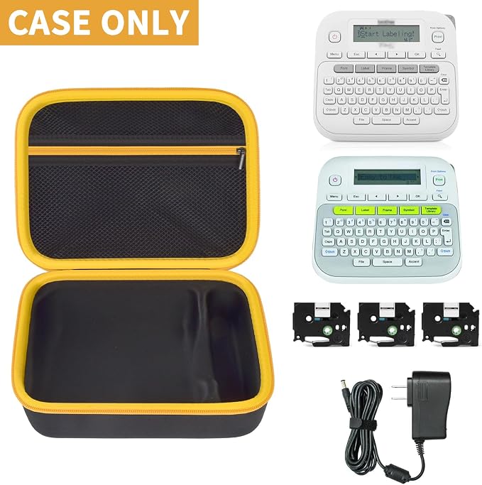 Case Compatible with Brother P-Touch PTD220 210 Home/Office Everyday Label Maker, Storage Holder Carrying Organizer for Label Tapes, AC Adapter, Charging Cables (Box Only) -Yellow Zipper
