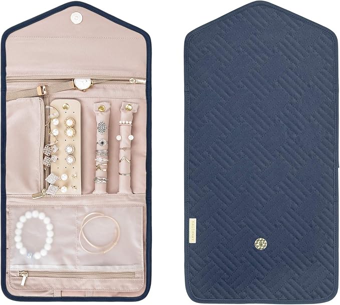 BAGSMART Travel Jewelry Organizer Roll Foldable Jewelry Case for Journey-Rings, Necklaces, Bracelets, Earrings, Smokey Blue