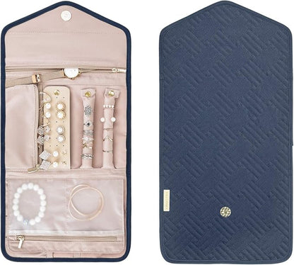 BAGSMART Travel Jewelry Organizer Roll Foldable Jewelry Case for Journey-Rings, Necklaces, Bracelets, Earrings, Smokey Blue