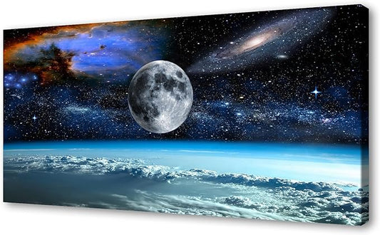 XXMWallArt FC2598 Space View From Earth Space Canvas Wall Art Landscape Modern Canvas Painting Decor for Living Room Bedroom Kitchen Home and Office Wall Decor
