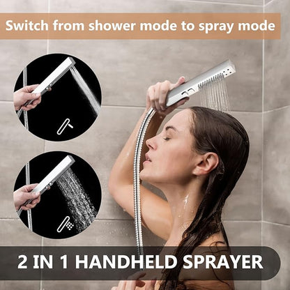 Shower Faucet Set Rainfall Shower System with Square Showerhead and Handle Set Fixture with 2 in 1 Function Handheld Sprayer Wall Mounted Trim Repair Kit Rough-in Valve 8 Inch Polish Chrome