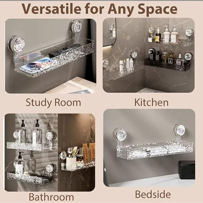No-Drill Suction Cup Shower Caddy, Large Capacity Bathroom Storage Organizer with Shelf, Strong Hold Wall Mounted Box for Shower Accessories (Silver) (silver)