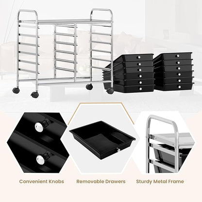 GOFLAME 12-Drawer Rolling Storage Cart, Multifunctional Art Craft Organizer Cart, Mobile Utility Storage Cart with Removable Drawers & Lockable Wheels, Craft Cart for Home Office School, Black