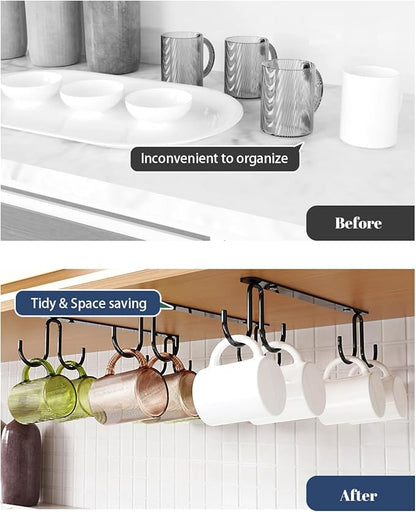 Luckinow Mug Hooks Under Cabinet 3 Pack, Metal Cup Hooks for Hanging Under Shelf, Mug Organizer Rack with 12 Hooks for Displaying Mugs, Coffee Cups and Kitchen Utensils, Black