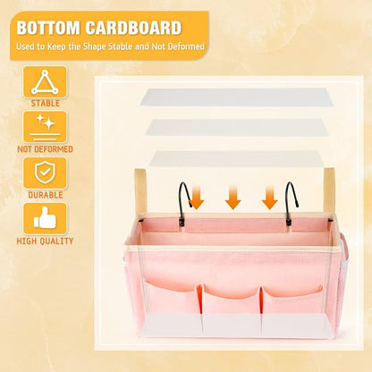 Lilithye Bedside Caddy Bedside Organizer Bedside Storage Caddy with Fixed Straps and Water Bottle Holder for Home College Dorm Bunk Bed Hospital Bed Crib Bed Rails (2pcs Pink)