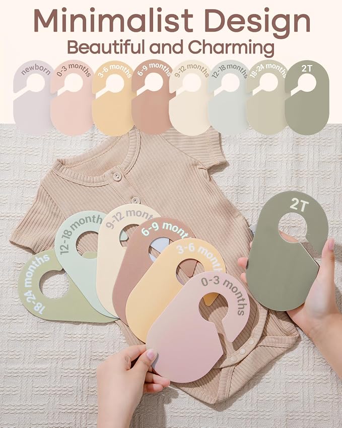 Baby Size Clothes Dividers for Closet: Nursery Age Hanger Organizer by Months for Boho Room Decor - Set of 8 Toddler Clothing Separators from Newborn to 2T Infant