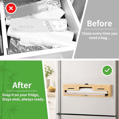 MSJGA Magnetic Plastic Wrap Dispenser with Cutter, Refrigerator Bamboo Organizer for Tin Foil, Baking Paper, Wax Paper Holder Kitchen Storage Box Compatible