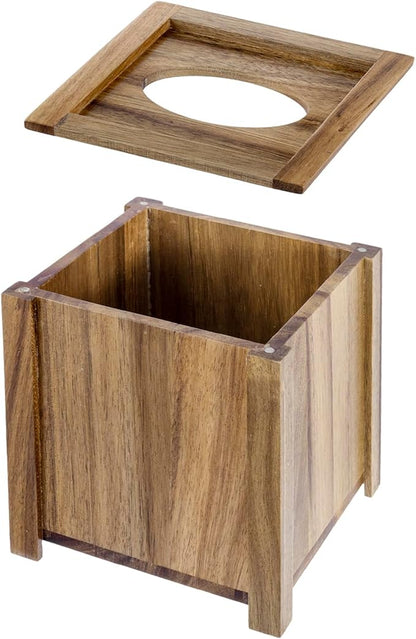 MyGift Premium Acacia Solid Wood Square Tissue Box Holder with Magnetic Lid, Decorative Rustic Wooden Framed Edge Trim Cube Cover Facial Tissues Dispenser