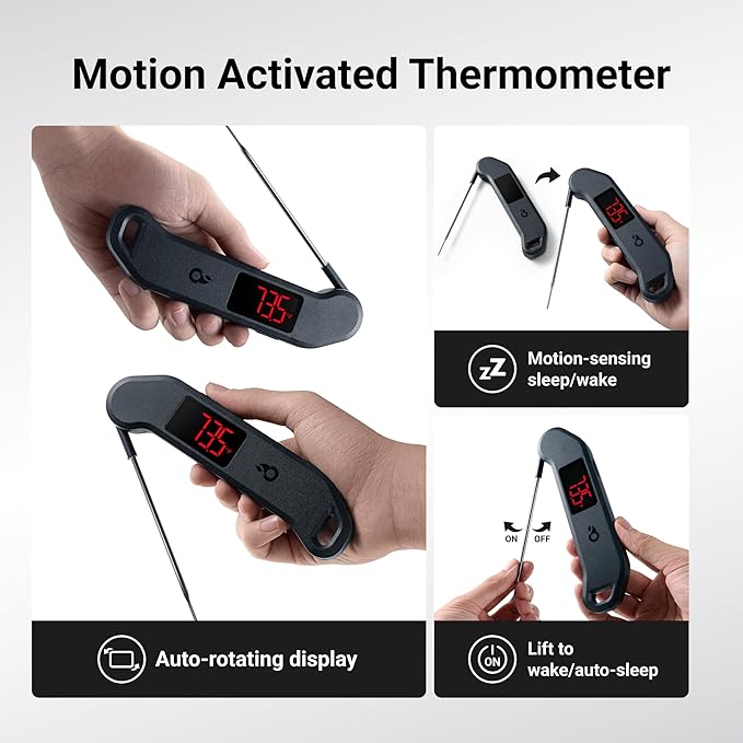 Meat Thermometer Digital, 1 Sec Instant Read, ±0.5℉ Accuracy NIST Certified Food Thermometer, Auto-Rotate, LED Screen, Highly Waterproof Cooking Thermometer for Fathers Day, Gifts for Him Dad Men