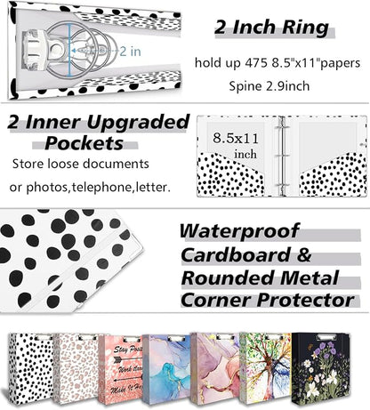 3 Ring Binder Organizer, 2 Inch Three Ring Binders with Clipboard, 5-Tabs Pockets Dividers, Transparent Plastic Folder, Pen Loop, 18 Divider Stikers, BVSSX Decorative Binder, Polka Dot, Letter Size