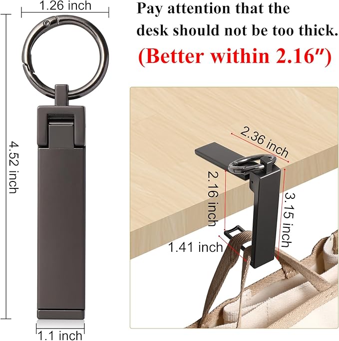 Purse Hook for Table Desk Folding Handbag Holder Mobile Phone Stand Holder for Women Men (New Upgrade-Black)