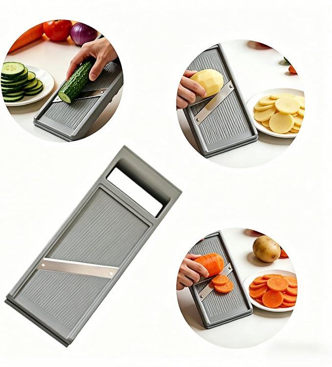Handheld vegetable Slicer Potato Slicer: Suitable for Potatoes, Carrots, Zucchini, Cucumbers, Onions, Eggplants, Suitable for Making Potato Chips and Using Vegetable French (Grey)