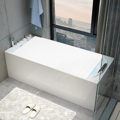 White Wood Grain Foldable Bathtub Cover, PVC Waterproof Dustproof Bath Tub Lid, Heat Preservation Bathroom Tub Tray for Home Hotel Spa (70.87×31.50×0.26)
