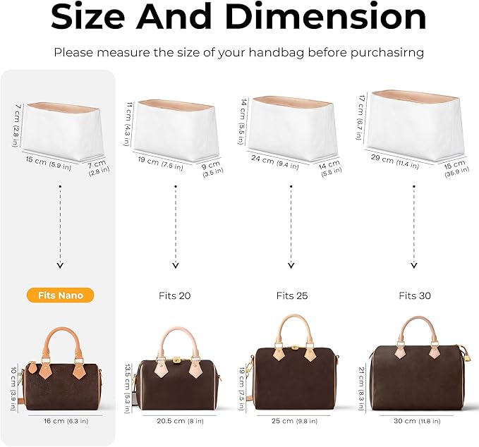 Handbag Organizer Insert for LV Nano Speedy, Custom Fit Inside Premium Vanile Lightweight Water Resistant Purse Insert Accessories